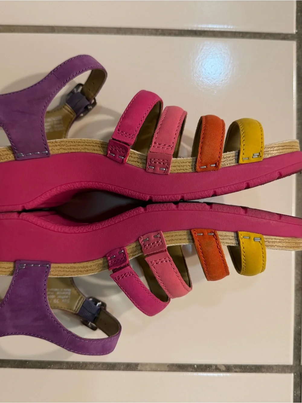 Dansko Colorblock Strappy Sandals in Purple, Pink, Orange & Yellow